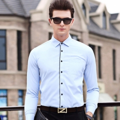 馬克羊襯衫男秋季新品男士中年長(cháng)袖純色開(kāi)衫輕奢商務男裝翻領襯衣YY7C-57